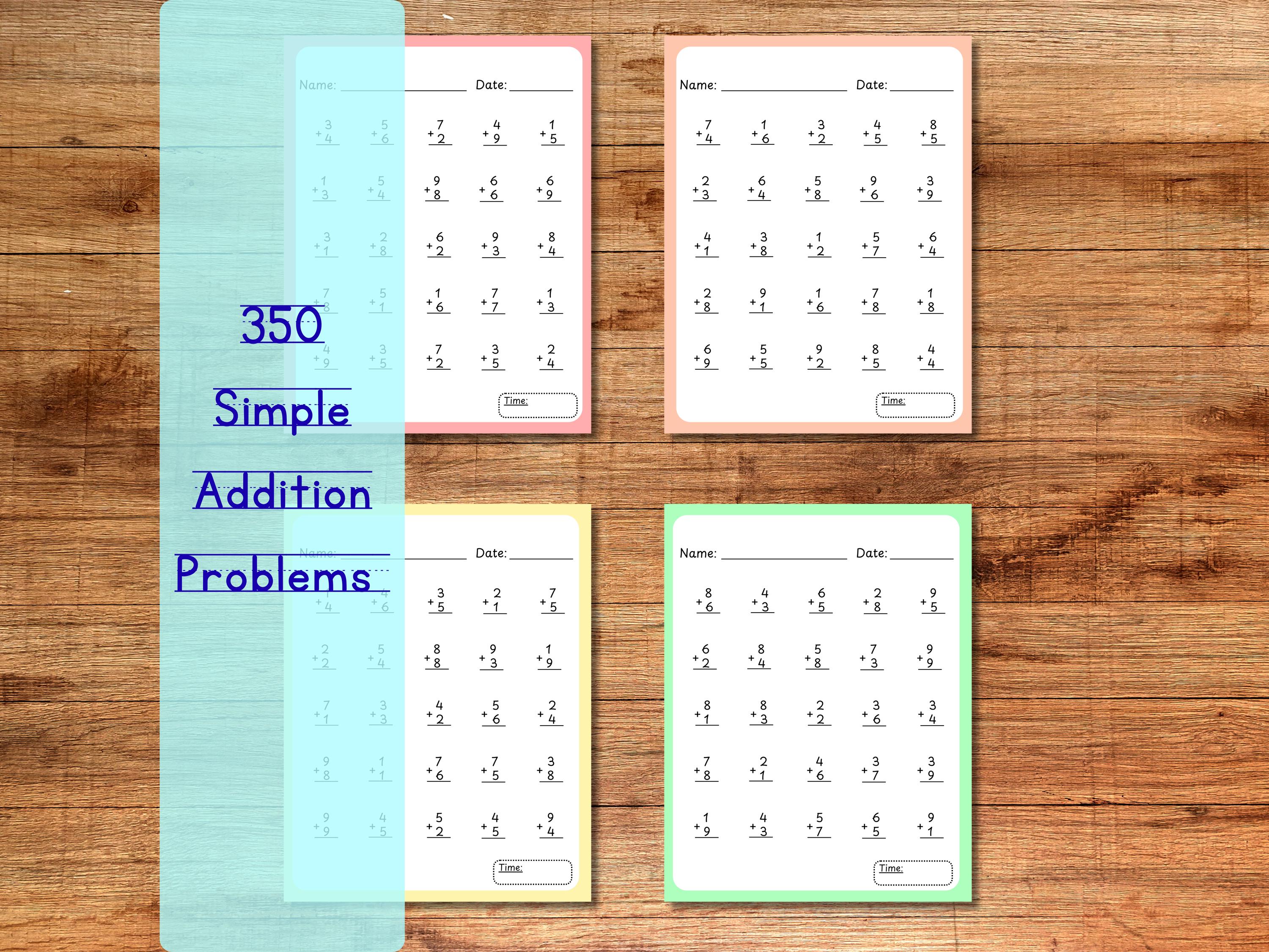 16 Printable Simple Addition Worksheets With Editable Name Coloring ...