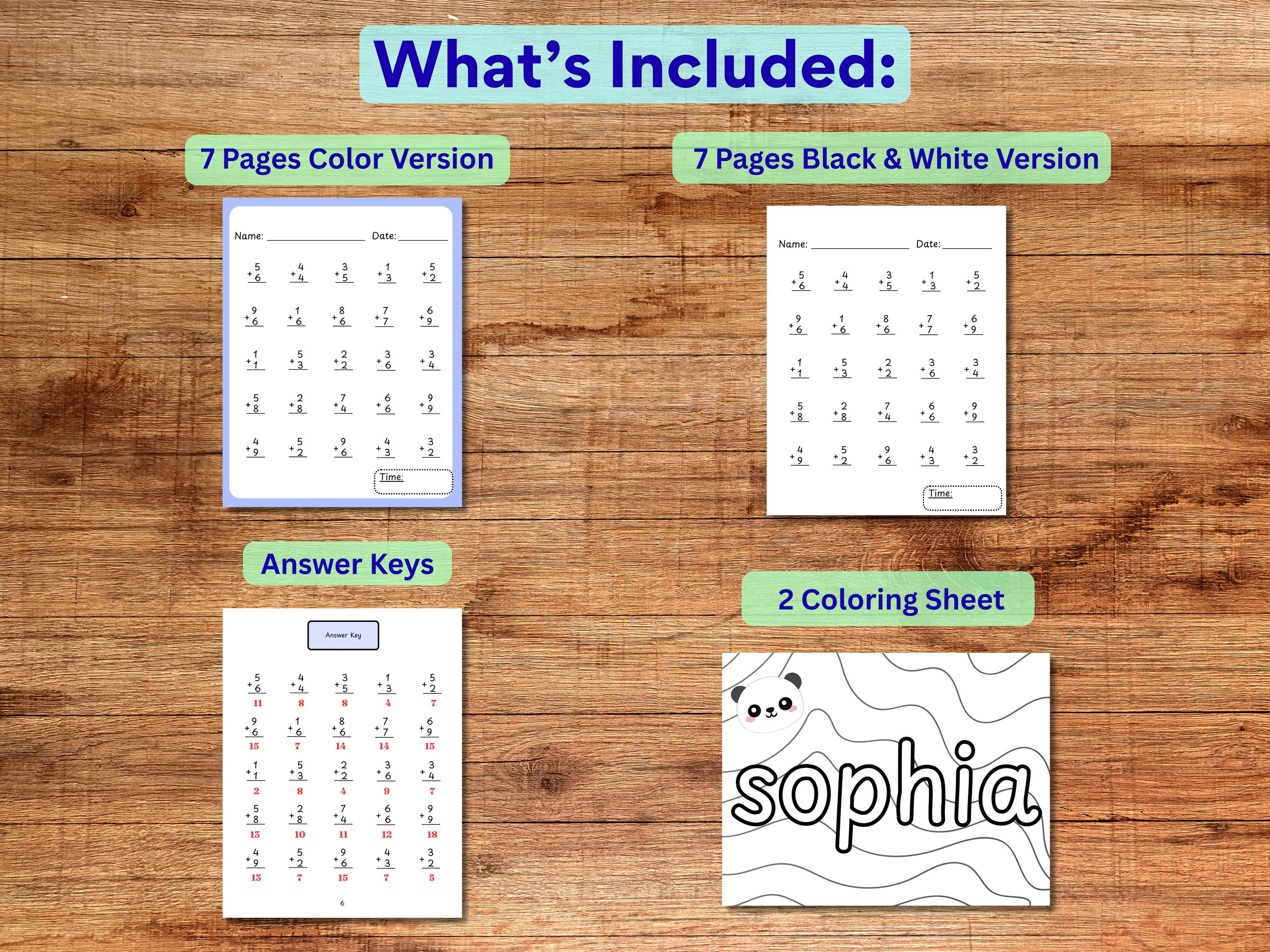 Printable Addition Worksheets With Editable Name Coloring Page ...