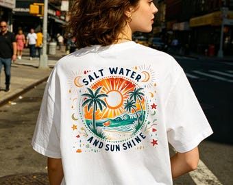 T-shirt tendance soleil, t-shirt de plage rétro créatif, chemise de vacances esthétique, haut tendance estival décontracté, tenue quotidienne confortable