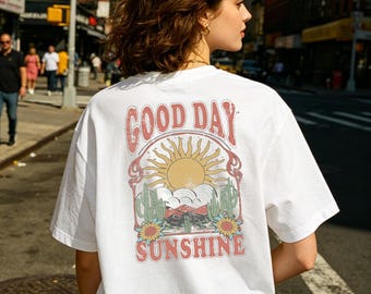 T-shirt vintage Good Day Sunshine, t-shirt graphique Western Desert Sun, haut d'été décontracté, tenue tendance pour tous les jours, tenue d'été confortable au quotidien