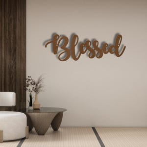 Blessed Metal Wall Art Christian Word Decor Inspirational Faith Sign Steel Script Wall Hanging Home Living Room Religious Gift Design