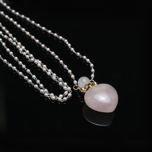 Natural Rose Quartz Perfume Bottle Pendant Necklace – Heart Essential Oil Diffuser Jewelry