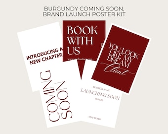 Burgundy Coming Soon Brand Bundle | Business Launch Photo Props (Digital Download) | Canva Editable Template