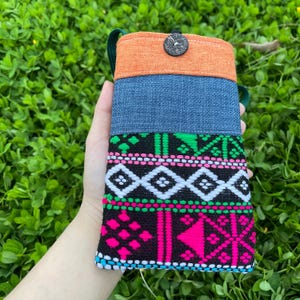 Mini handwoven embroidered crossbody bag for phone, Vietnamese handcrafted textiles
