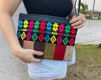 Boho Ethnic Handheld Wallet – Handwoven Embroidered Large Bag for iPad, Tablet, and Documents