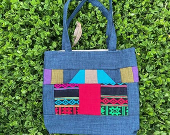 Handwoven Vietnamese brocade shoulder bag, boho tote bag