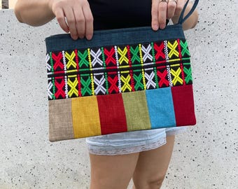 Bolso de mano grande estilo boho hecho a mano para tabletas, cuadernos y documentos – Hecho a mano en Vietnam