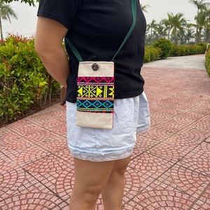 Handmade Vietnamese Brocade Phone Bag – Small Crossbody Boho Style