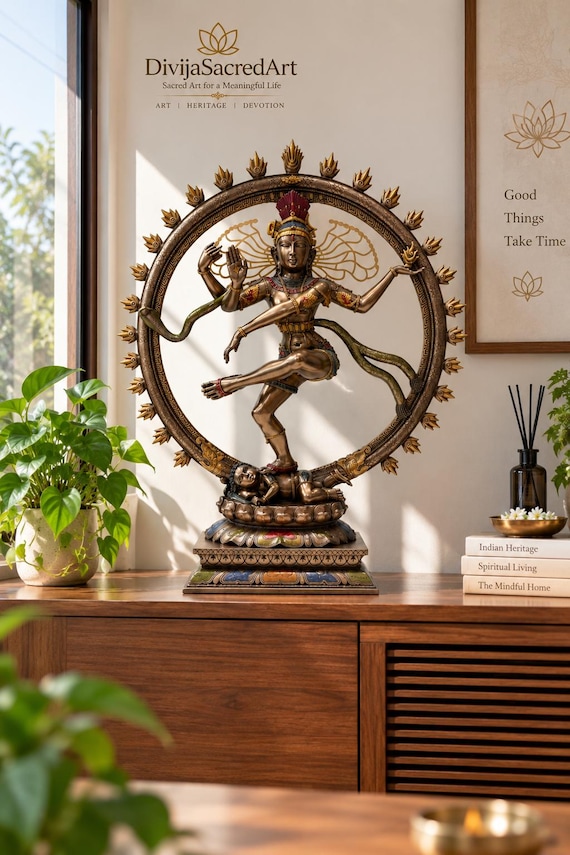 Large Nataraja Statue, Dancing Shiva Resin Sculpture, Cosmic Dance Hindu Decor