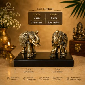 Handcrafted Brass Ganesha Idol and Elephant Pair | Hindu Home Decor Set image 4