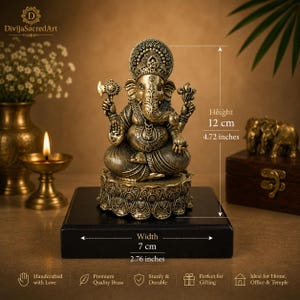 Handcrafted Brass Ganesha Idol and Elephant Pair | Hindu Home Decor Set image 3