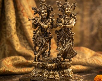 Brass Radha Krishna Idol, Jaipur Craftsmanship, Divine Love Statue
