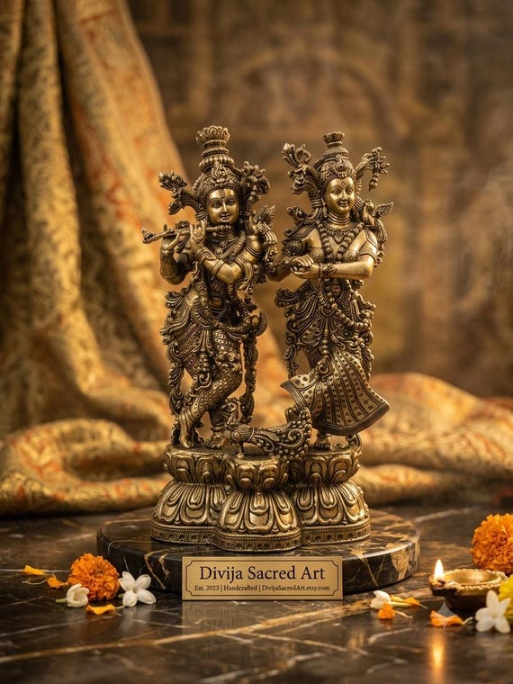 Brass Radha Krishna Idol, Jaipur Craftsmanship, Divine Love Statue
