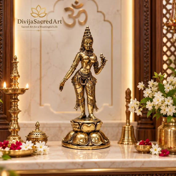 Uma Parvati Statue, Brass Goddess Idol, Hindu Temple Decor, Parvati Murti