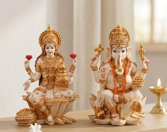 Conjunto de ídolos de Lakshmi Ganesh / Estatua del dios hindú, decoración espiritual, acento para el hogar indio