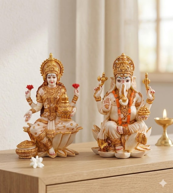 Lakshmi Ganesh Idol Set | Hindu God Statue, Spiritual Decor, Indian Home Accent