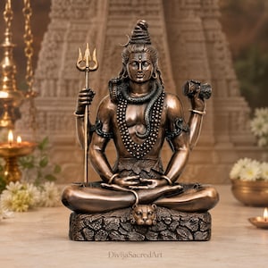 Meditating Lord Shiva Statue | Handcrafted Hindu God Sculpture for Spiritual Decor