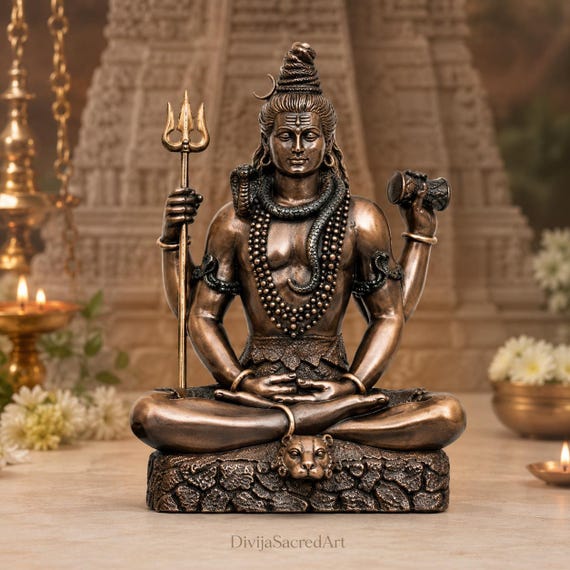 Meditating Lord Shiva Statue | Handcrafted Hindu God Sculpture for Spiritual Decor