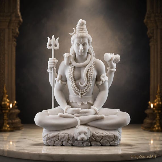 Meditating Lord Shiva Statue | Resin Marble Dust Sculpture for Home Temple Decor