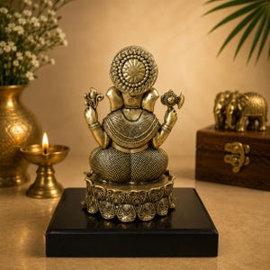 Handcrafted Brass Ganesha Idol and Elephant Pair | Hindu Home Decor Set image 9