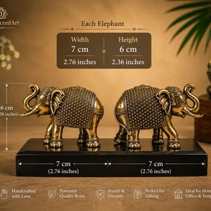 Handcrafted Brass Ganesha Idol and Elephant Pair | Hindu Home Decor Set image 6