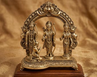 Brass Ram Darbar Statue, Hindu God Idol, Spiritual Home Temple Decor
