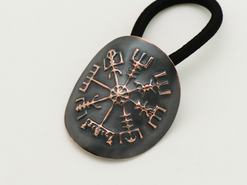 Metal Celtic Norse Compass Ponytail Holder in Copper Copper Ponytail Holder Elastic Band image 2