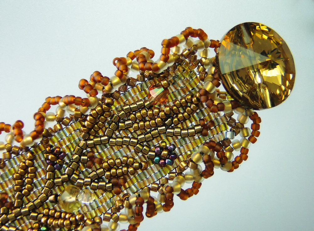 Woven Beaded Bracelet Vine Design in Citrine & Crystal Etsy