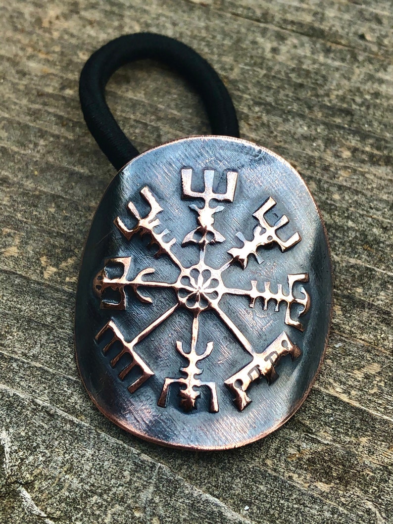 Metal Celtic Norse Compass Ponytail Holder in Copper Copper Ponytail Holder Elastic Band image 6