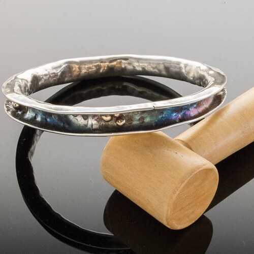 Contemporary Organic Unisex Silver Bangle Bracelet w Gold Accent | Sterling shops Silver and Gold Heavy Bangle Bracelet | Two Tone Bangle Bracelet