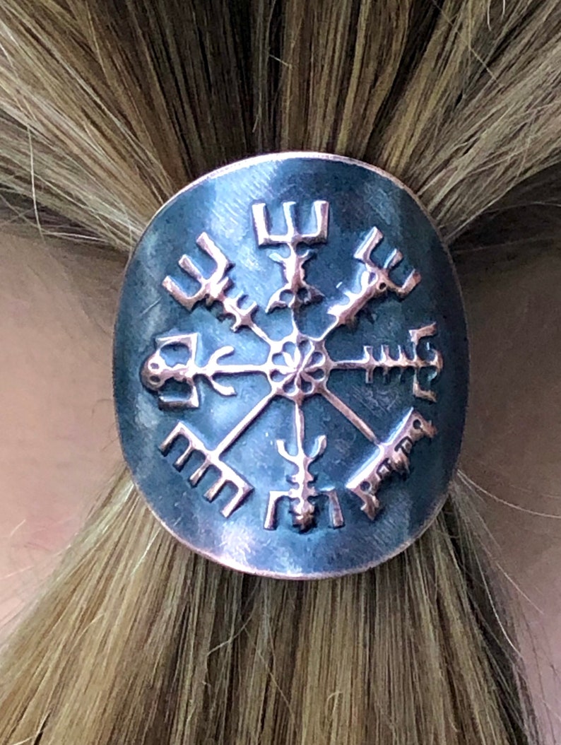 Metal Celtic Norse Compass Ponytail Holder in Copper Copper Ponytail Holder Elastic Band image 9