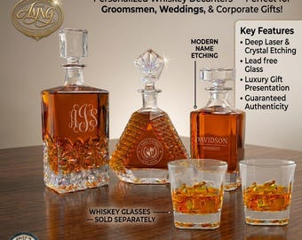 Kundenspezifische Whisky-Karaffe. Geschenk für Papa mit Gravur. Personalisiert für Trauzeuge.