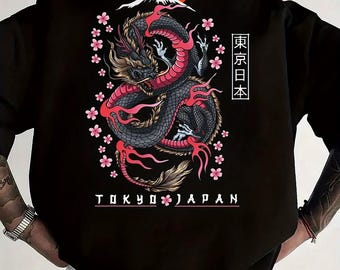Japanese Dragon T-Shirt: Mount Fuji, Cherry Blossom Streetwear Top