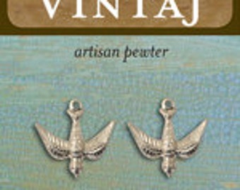 Vintaj 17x17mm Watchful Bird  Diving (2 pcs) - Artisan Pewter