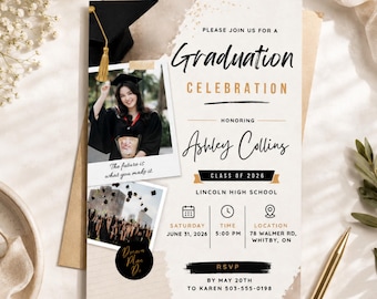 Class of 2026 Graduation Invitation Template, Editable Photo Grad Invite, Modern Canva Party Invitation
