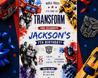 Transformers 7th Birthday Invitation Editable Template, Robot Birthday Party Invite, Autobot Bumblebee Party, Instant Download