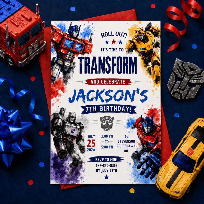Transformers 7th Birthday Invitation Editable Template, Robot Birthday Party Invite, Autobot Bumblebee Party, Instant Download Bild 1