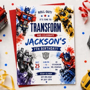 Transformers 7th Birthday Invitation Editable Template, Robot Birthday Party Invite, Autobot Bumblebee Party, Instant Download Bild 6