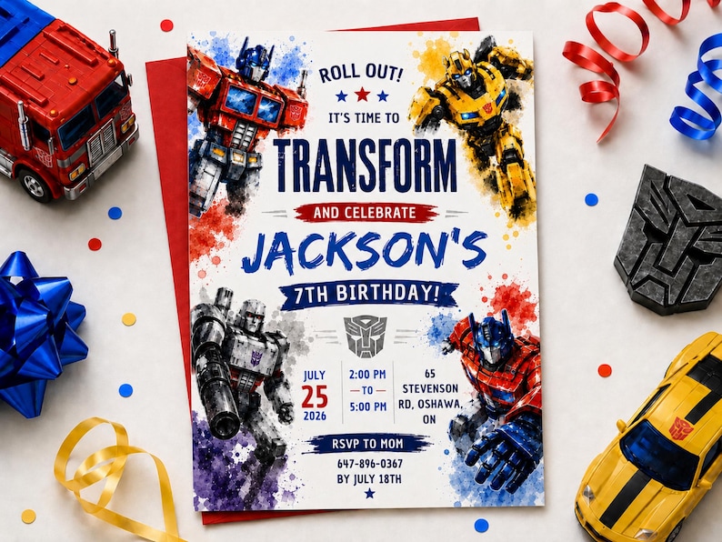 Transformers 7th Birthday Invitation Editable Template, Robot Birthday Party Invite, Autobot Bumblebee Party, Instant Download Bild 6