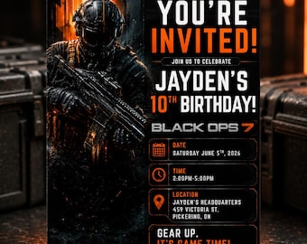 Call of Duty Black Ops Birthday Invite, Gaming Birthday Invite, Editable Canva Template, Boys 10th Birthday Party Invite, Digital Download