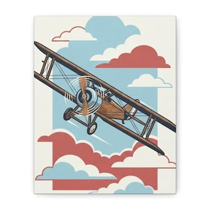 El pionero de las grandes alturas (década de 1920) - Lámina artística vintage de biplano - Lienzo de aviación de mediados de siglo y decoración de pared para pilotos
