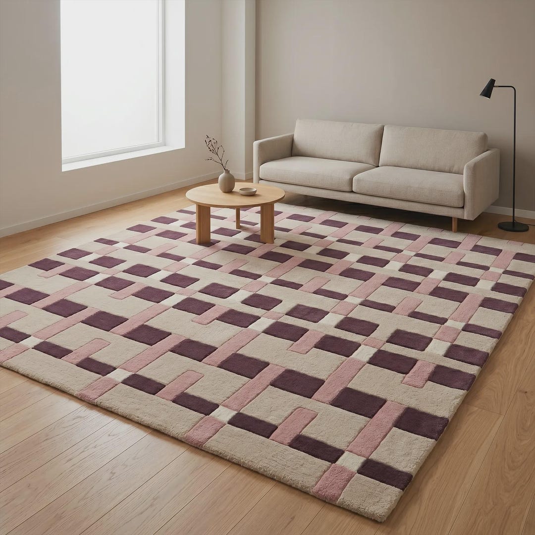 Hand Tufted Wool Area Rug, Modern Grid Checker Rug - Etsy