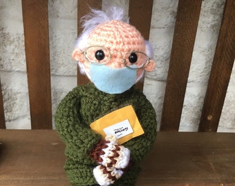 Bernie Sanders and mittens inspired crocheted doll!