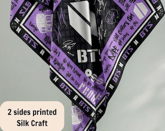 Custom Kpop Idol Bandana both sides printed Square Silk Scarf, Kpop world tour 2026 Borahae Fan Made Merch Concert Outfit