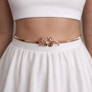 Gold and White Rose Charm Chain Waist Belt Gold Flower Chain Belt - Etsy main image 3