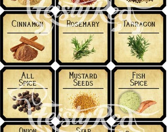 Juego de 36 etiquetas para frascos de especias, con encanto rústico - Imprimibles