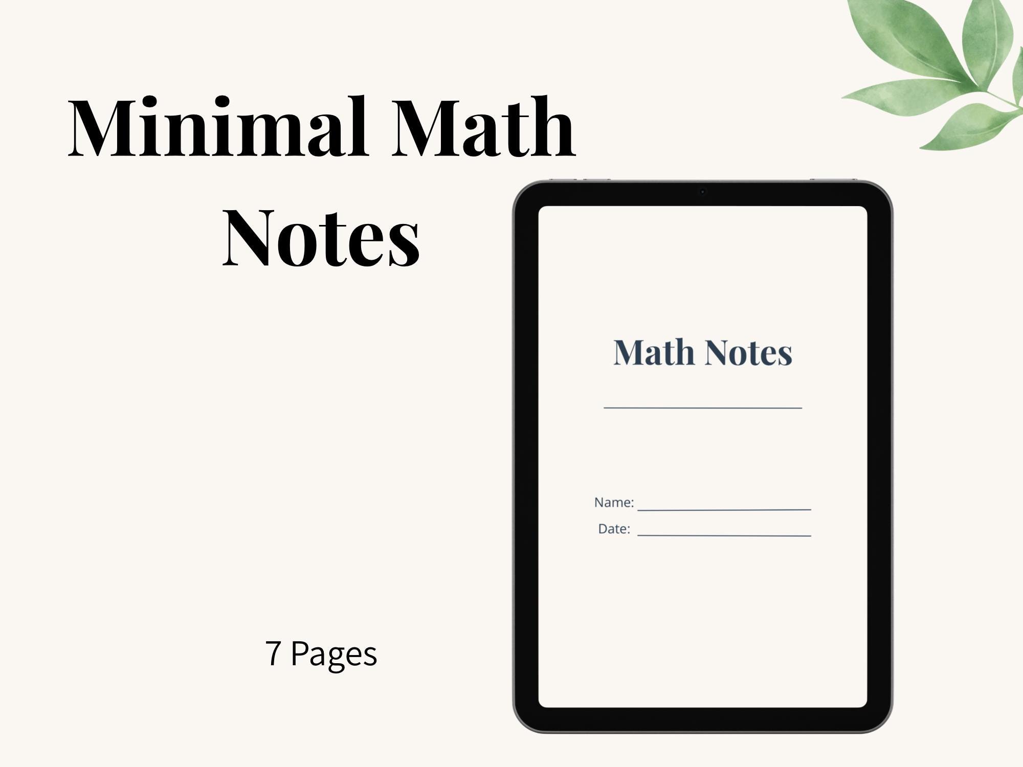 Pinniomal Math Minimal Math Notes Template | Clean Study Notes Printable (PDF Download ...