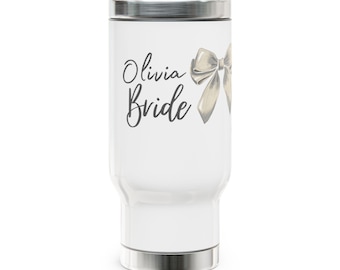 Bride Tumbler Personalized,Custom Bride Travel Mug with Handle, Bridal Gift,Wedding Cup for Bride,Bachelorette Gift, Stainless Steel Tumbler