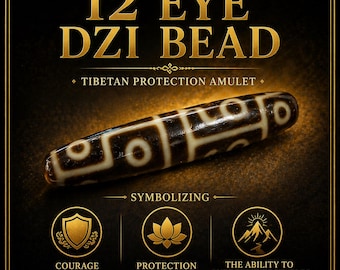 Collar de cuentas Dzi de 12 ojos / Piedra Cintamani que concede deseos / Dzi de ágata vintage