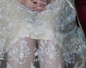 Hand made vintage sheer lace wedding dress two piece romantic creamy gothic Victoriana bridal gown bell sleeves flapper styling